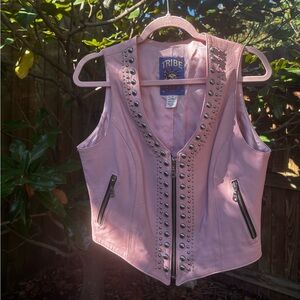 Vintage Tribe America Pink Studded Vest with Zipper Pockets
